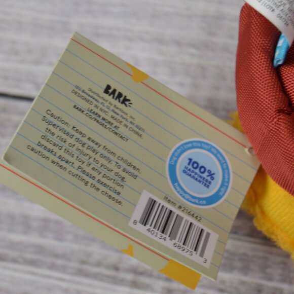 Bark Box Dog Toy Mac N' Jeez Cheese Squeaker Crinkle Small 0-20 Lbs NEW - Picture 5 of 12